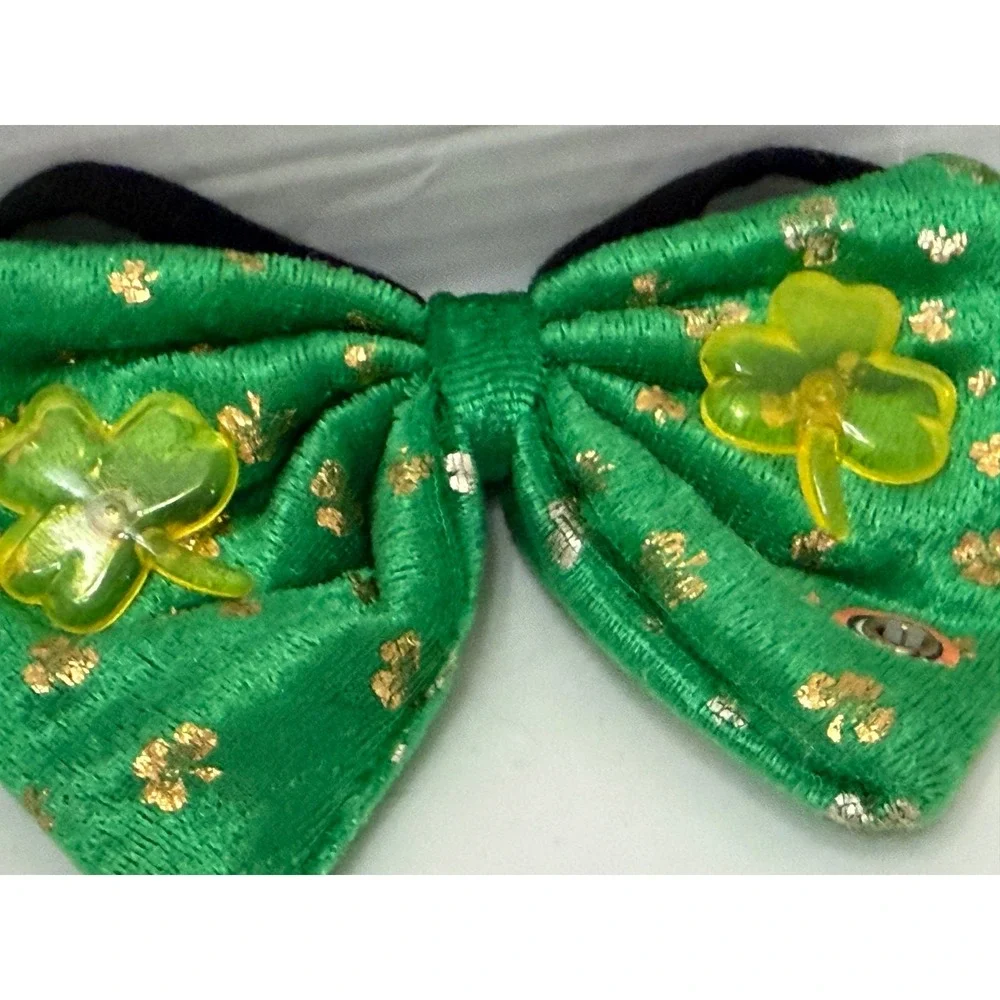 St Patricks Day‎ Green Light Up Bow Shamrock Gold Foil Velvet Headband Necktie
